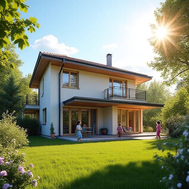 Fasada porodične kuće sa baštom